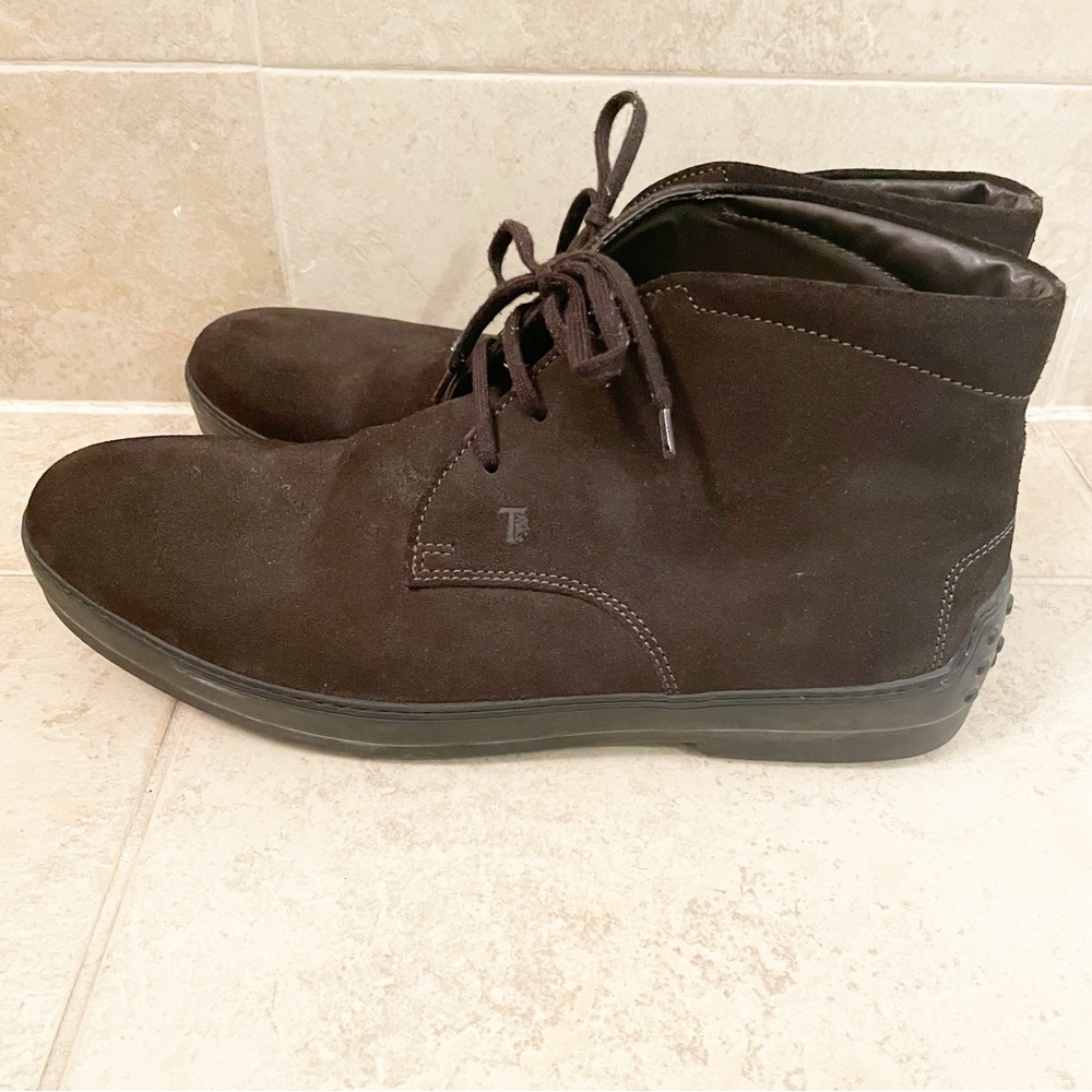 Tod's Gommino Desert Lace-Up Boots Brown Calf Leather Suede Made in Italy